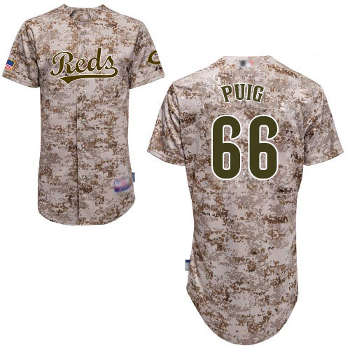 Reds #66 Yasiel Puig Camo Cool Base Stitched Youth MLB Jersey
